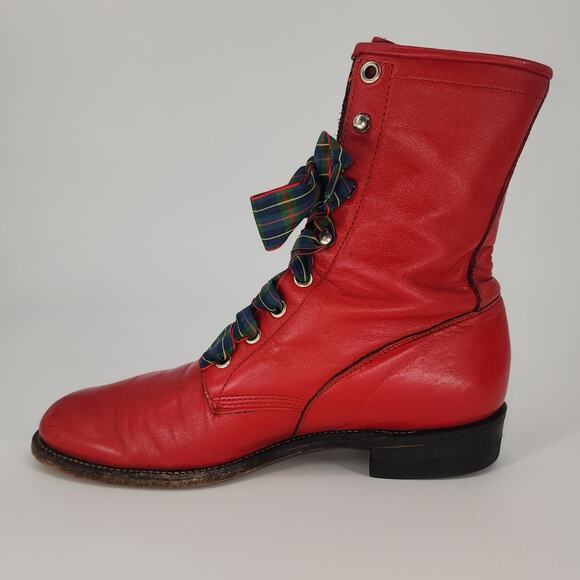 Vintage Justin Red Leather Lace-Up Boots Women’s 7.5B - Picture 5 of 16